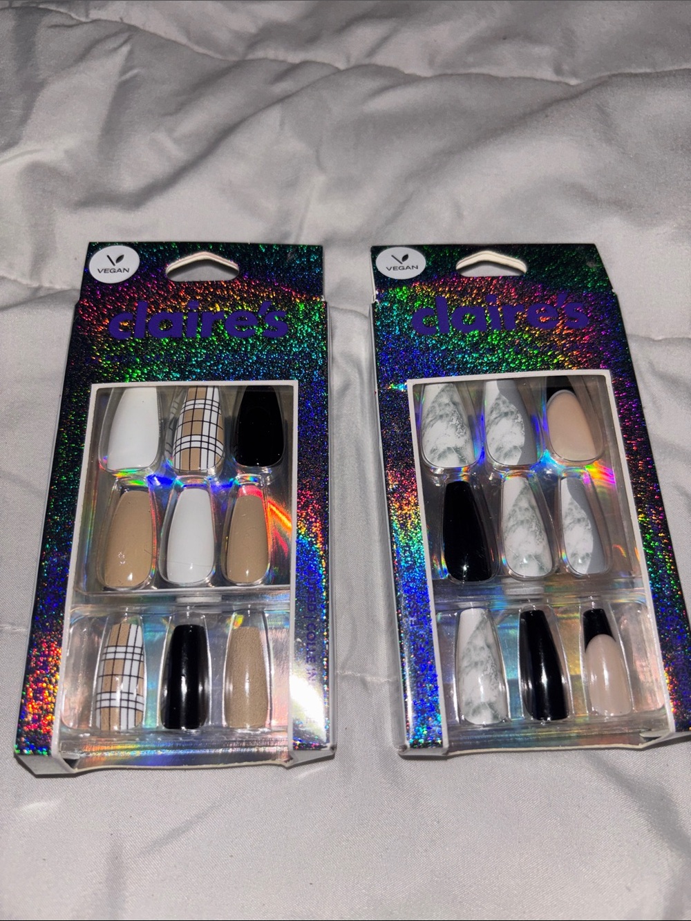 Claire's Nude & Marble Glue-On Nails Set - 24 Pack-2 Individual Sets(Brand New)